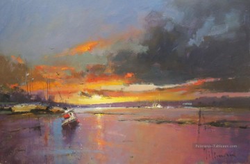 Coucher de soleil sur l’estuaire paysage abstrait Peinture à l'huile